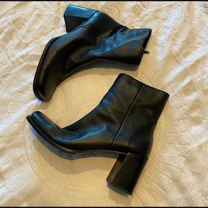 Vintage 90s Leather Block Heel Square Toe Boots